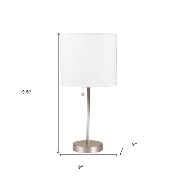 Homeroots 20" Silver Metal Candlestick Table Lamp With White Classic Drum Shade Silver,Shite  468592