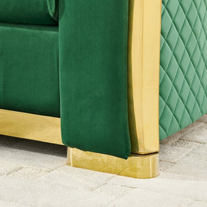 English Elm 106 Inch Velvet Tufted Chesterfield Sectional with Gold Steel Legs for Large Living Rooms Green W1191S00127