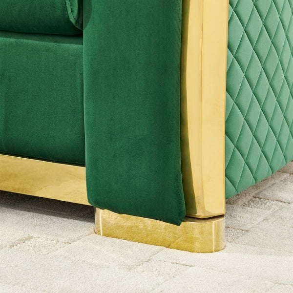 English Elm 106 Inch Velvet Tufted Chesterfield Sectional with Gold Steel Legs for Large Living Rooms Green W1191S00127