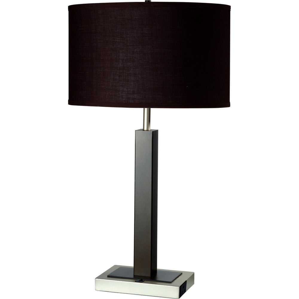 Homeroots 30" Black Polyresin Table Lamp With Brown Classic Drum Shade   468595