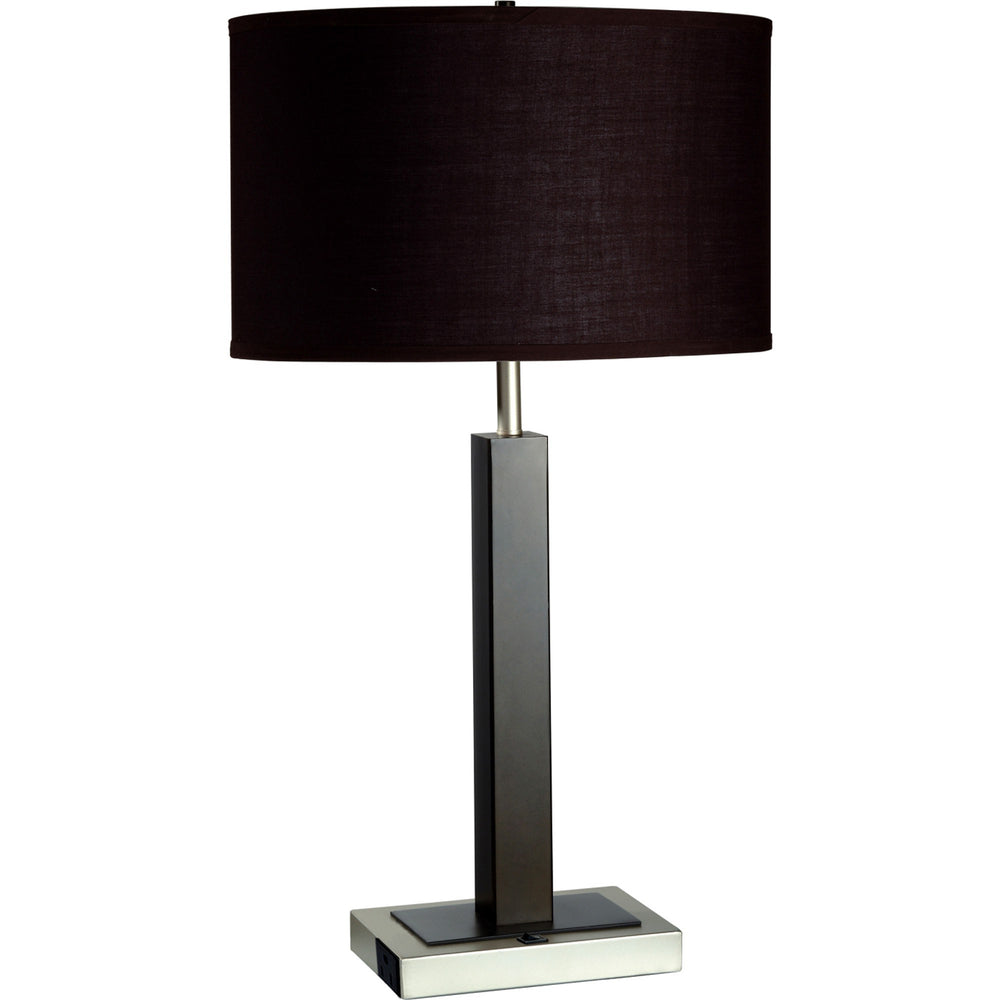 Homeroots 30" Black Polyresin Table Lamp With Brown Classic Drum Shade   468595