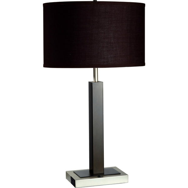 HomeRoots 30" Black Polyresin Table Lamp with Brown Drum Shade - Elegant Lighting for Home & Office Decor 468595
