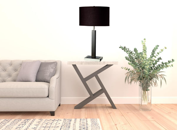 HomeRoots 30" Black Polyresin Table Lamp with Brown Drum Shade - Elegant Lighting for Home & Office Decor 468595