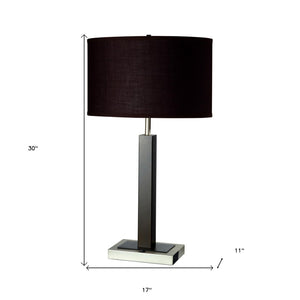 HomeRoots 30" Black Polyresin Table Lamp with Brown Drum Shade - Elegant Lighting for Home & Office Decor 468595