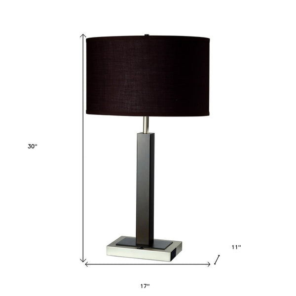 HomeRoots 30" Black Polyresin Table Lamp with Brown Drum Shade - Elegant Lighting for Home & Office Decor 468595