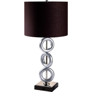 HomeRoots 29" Silver Ceramic Geometric Table Lamp - Modern Accent with Classic Brown Drum Shade for Cozy Lighting 468597