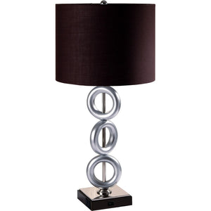 HomeRoots 29" Silver Ceramic Geometric Table Lamp - Modern Accent with Classic Brown Drum Shade for Cozy Lighting 468597