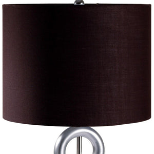HomeRoots 29" Silver Ceramic Geometric Table Lamp - Modern Accent with Classic Brown Drum Shade for Cozy Lighting 468597