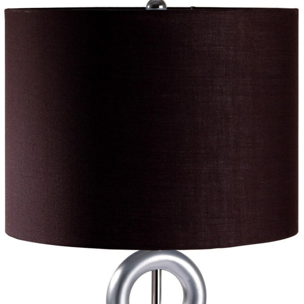 HomeRoots 29" Silver Ceramic Geometric Table Lamp - Modern Accent with Classic Brown Drum Shade for Cozy Lighting 468597