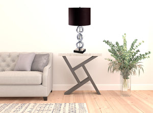HomeRoots 29" Silver Ceramic Geometric Table Lamp - Modern Accent with Classic Brown Drum Shade for Cozy Lighting 468597