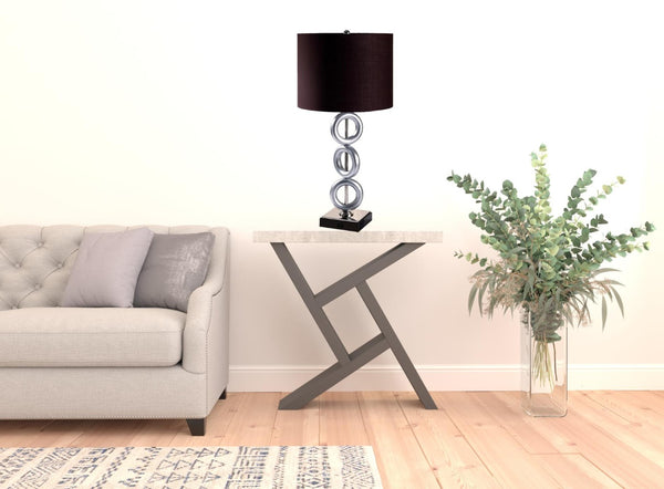 HomeRoots 29" Silver Ceramic Geometric Table Lamp - Modern Accent with Classic Brown Drum Shade for Cozy Lighting 468597