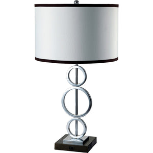 HomeRoots 29" Silver Metal Geometric Table Lamp with Classic Drum Shade – Modern Illumination for Any Room 468598
