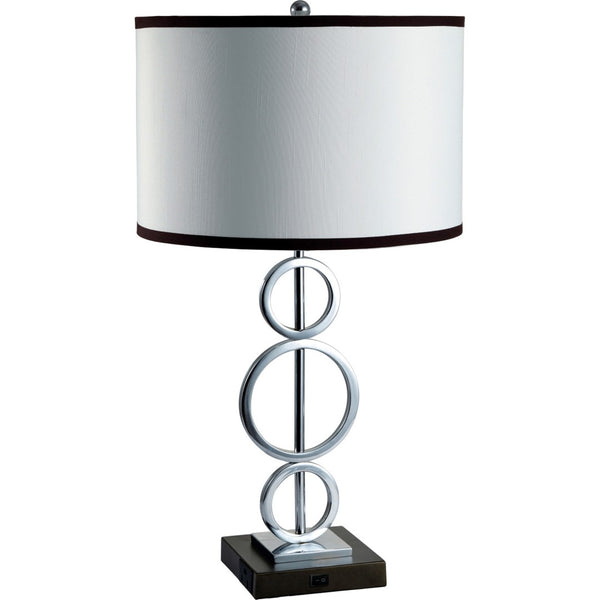 HomeRoots 29" Silver Metal Geometric Table Lamp with Classic Drum Shade – Modern Illumination for Any Room 468598