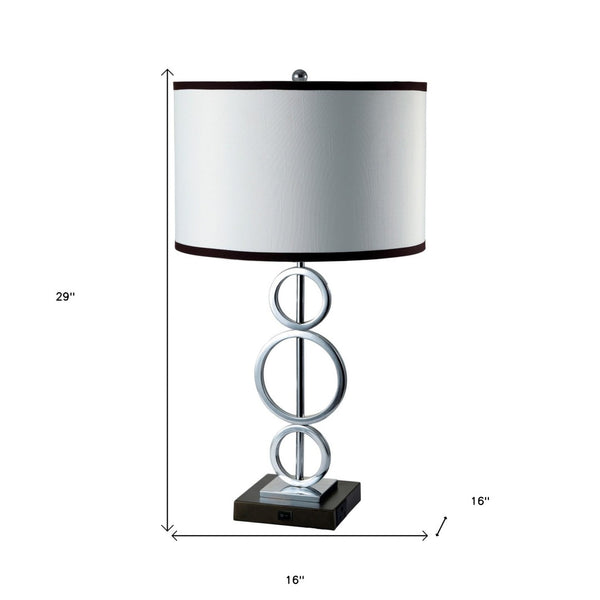HomeRoots 29" Silver Metal Geometric Table Lamp with Classic Drum Shade – Modern Illumination for Any Room 468598