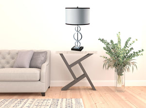 HomeRoots 29" Silver Metal Geometric Table Lamp with Classic Drum Shade – Modern Illumination for Any Room 468598