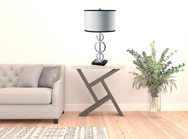 HomeRoots 29" Silver Metal Geometric Table Lamp with Classic Drum Shade – Modern Illumination for Any Room 468598