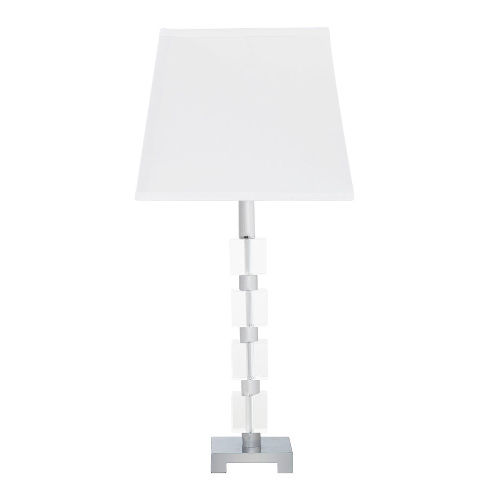Homeroots 25" Crystal Geo Cubed Table Lamp With White Sharp Corner Square Tapered Shade   468605