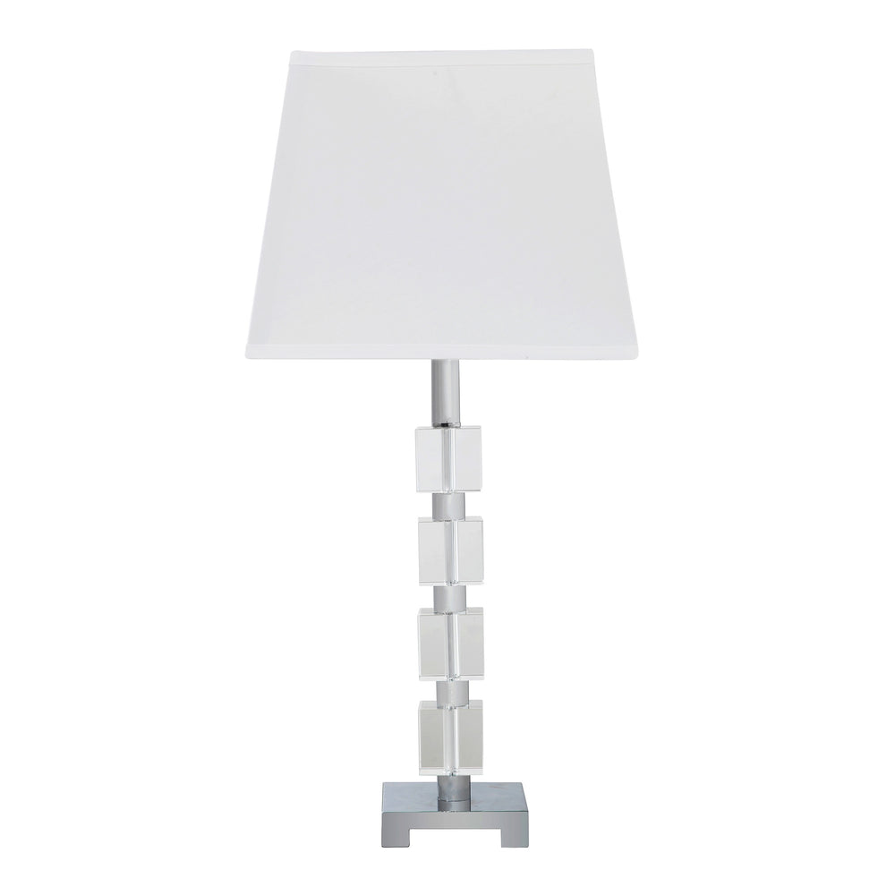 Homeroots 25" Crystal Geo Cubed Table Lamp With White Sharp Corner Square Tapered Shade   468605