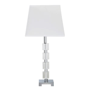 Homeroots 25" Crystal Geo Cubed Table Lamp With White Sharp Corner Square Tapered Shade   468605