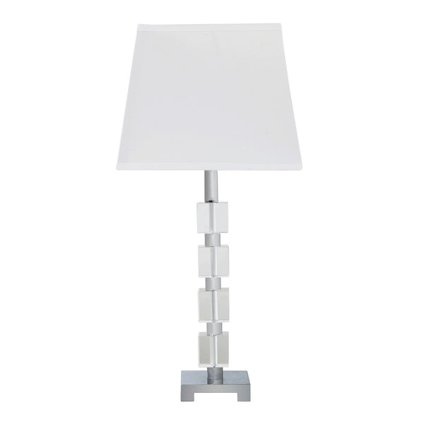 Homeroots 25" Crystal Geo Cubed Table Lamp With White Sharp Corner Square Tapered Shade   468605