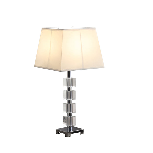 Homeroots 25" Crystal Geo Cubed Table Lamp With White Sharp Corner Square Tapered Shade   468605