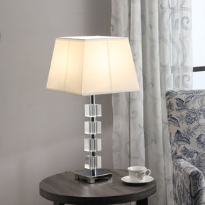 Homeroots 25" Crystal Geo Cubed Table Lamp With White Sharp Corner Square Tapered Shade   468605
