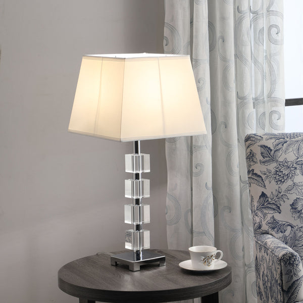 Homeroots 25" Crystal Geo Cubed Table Lamp With White Sharp Corner Square Tapered Shade   468605