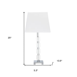 Homeroots 25" Crystal Geo Cubed Table Lamp With White Sharp Corner Square Tapered Shade   468605