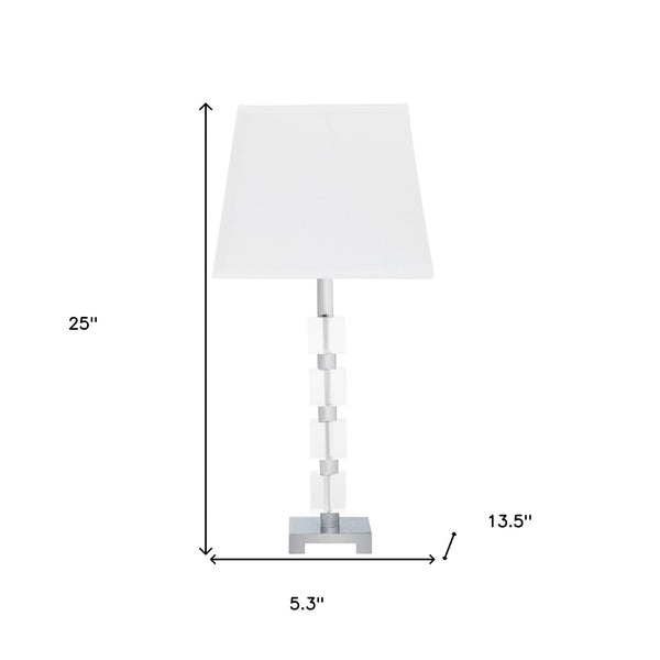 Homeroots 25" Crystal Geo Cubed Table Lamp With White Sharp Corner Square Tapered Shade   468605