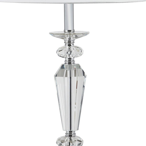 Homeroots 22" Clear Faceted Crystal Table Lamp With White Empire Shade   468606