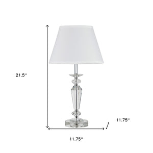 Homeroots 22" Clear Faceted Crystal Table Lamp With White Empire Shade   468606