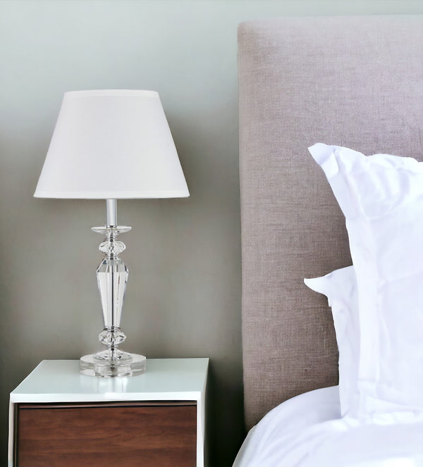 Homeroots 22" Clear Faceted Crystal Table Lamp With White Empire Shade   468606