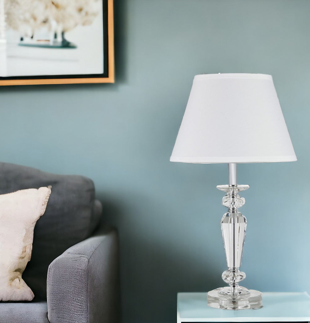 Homeroots 22" Clear Faceted Crystal Table Lamp With White Empire Shade   468606