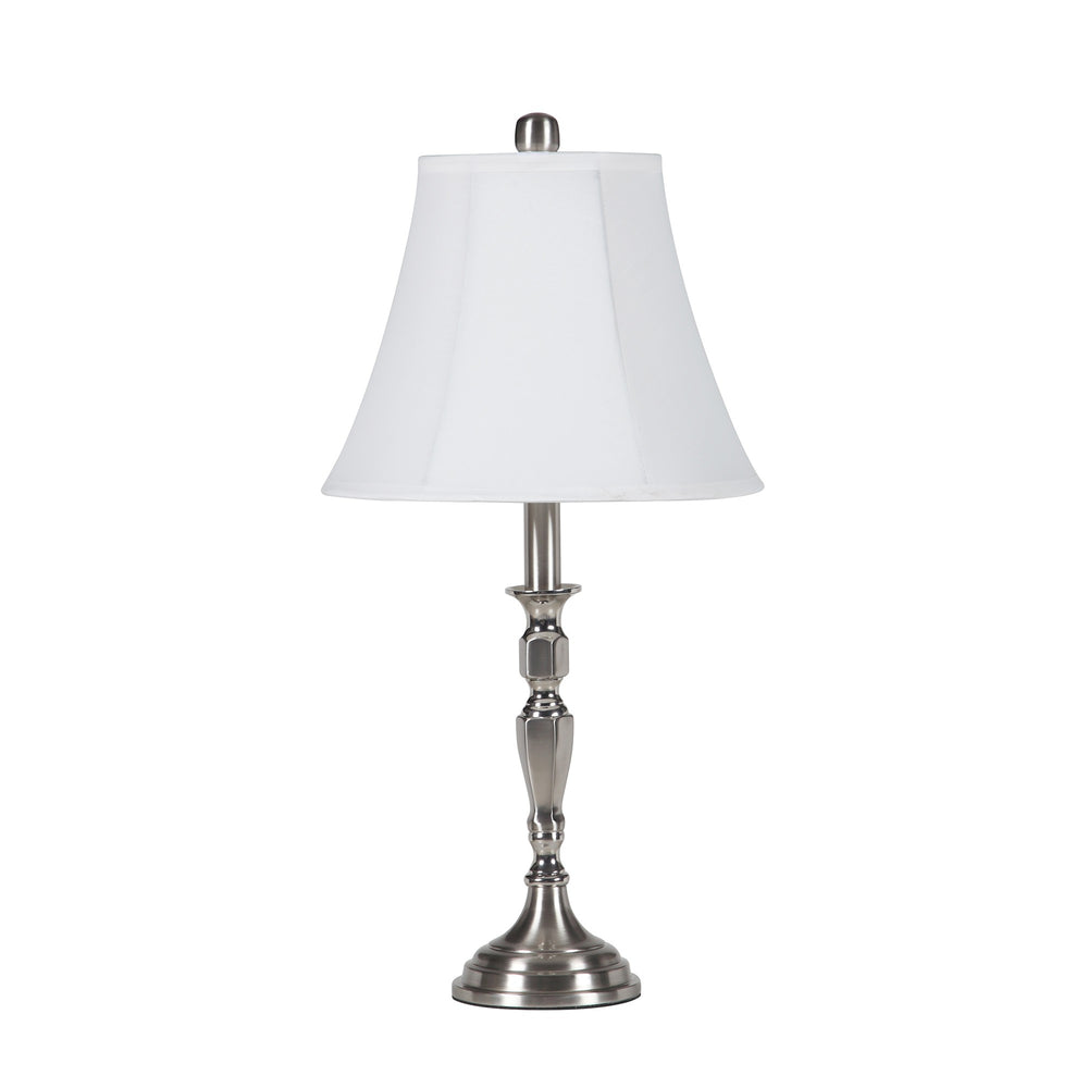 Homeroots 25" Nickel Metal Bedside Table Lamp With White Bell Shade  Metal 468607