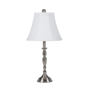 Homeroots 25" Nickel Metal Bedside Table Lamp With White Bell Shade  Metal 468607