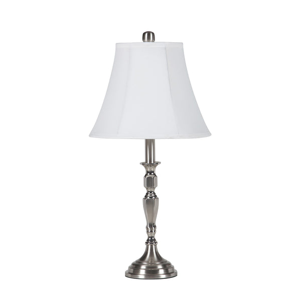 Homeroots 25" Nickel Metal Bedside Table Lamp With White Bell Shade  Metal 468607