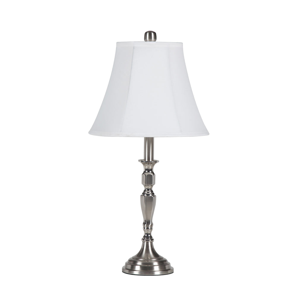 Homeroots 25" Nickel Metal Bedside Table Lamp With White Bell Shade  Metal 468607