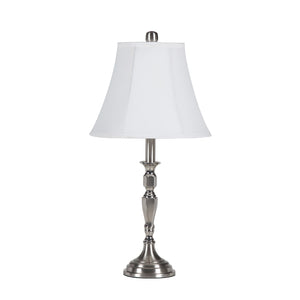 Homeroots 25" Nickel Metal Bedside Table Lamp With White Bell Shade  Metal 468607