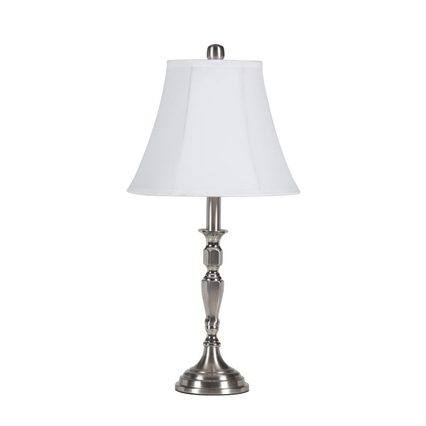 Homeroots 25" Nickel Metal Bedside Table Lamp With White Bell Shade  Metal 468607