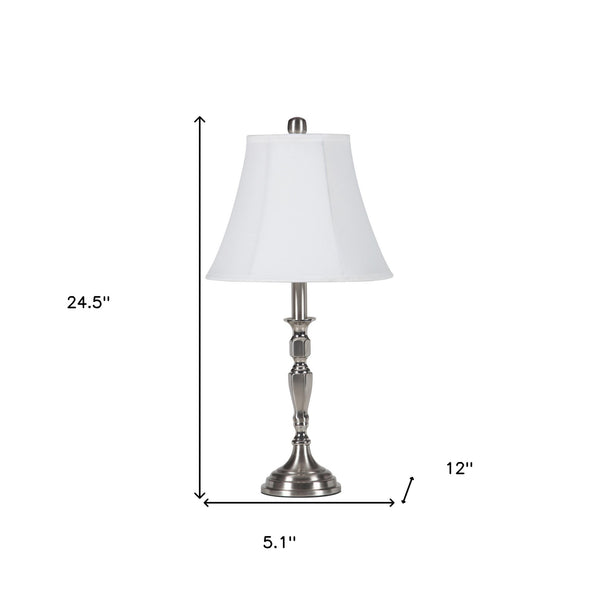 Homeroots 25" Nickel Metal Bedside Table Lamp With White Bell Shade  Metal 468607
