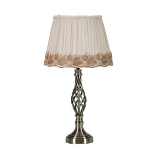 Homeroots 23" Antiqued Brass Metal Novelty Bedside Lamp With Brown And White Empire Shade   468613