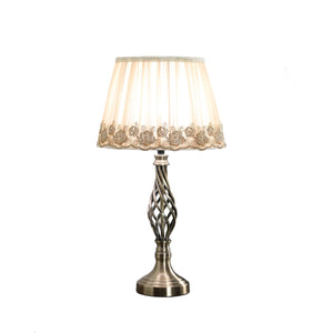 Homeroots 23" Antiqued Brass Metal Novelty Bedside Lamp With Brown And White Empire Shade   468613