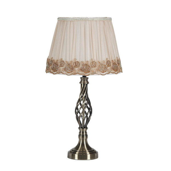 Homeroots 23" Antiqued Brass Metal Novelty Bedside Lamp With Brown And White Empire Shade   468613