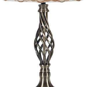 Homeroots 23" Antiqued Brass Metal Novelty Bedside Lamp With Brown And White Empire Shade   468613