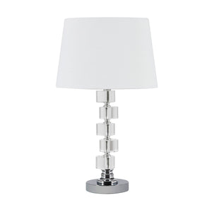 Homeroots 20" Silver Crystal Stacked Geo Cubes Table Lamp With White Classic Empire Shade   468614