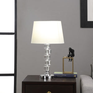 Homeroots 20" Silver Crystal Stacked Geo Cubes Table Lamp With White Classic Empire Shade   468614