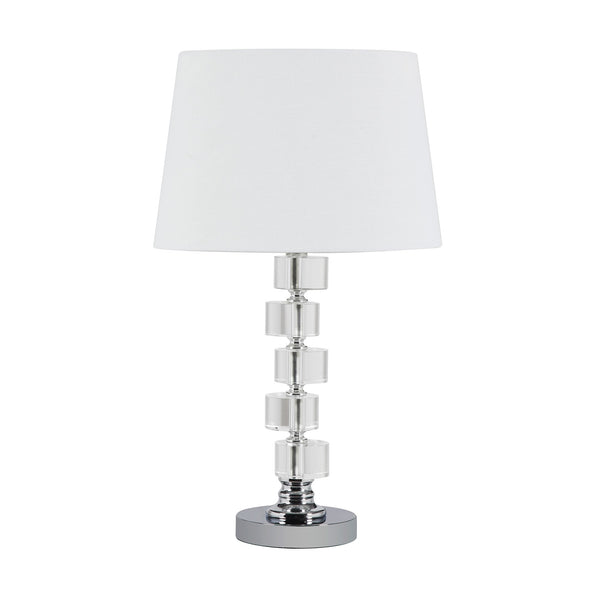 Homeroots 20" Silver Crystal Stacked Geo Cubes Table Lamp With White Classic Empire Shade   468614