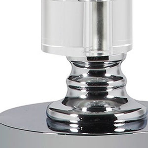 Homeroots 20" Silver Crystal Stacked Geo Cubes Table Lamp With White Classic Empire Shade   468614