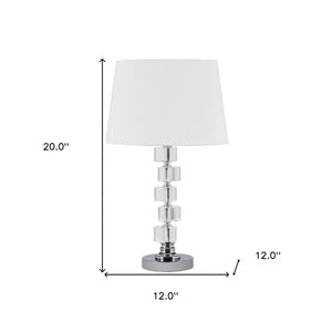 Homeroots 20" Silver Crystal Stacked Geo Cubes Table Lamp With White Classic Empire Shade   468614