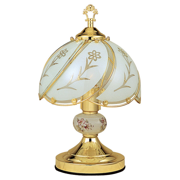 Homeroots 14" Gold Bedside Table Lamp With Floral Frosted Glass Shade   468620